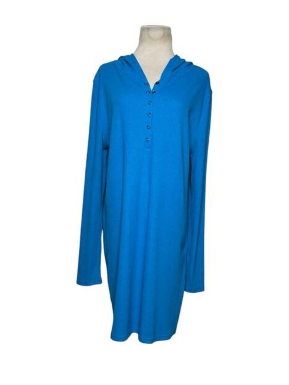 Doubl Ju Blue Ribbed Henley Tunic Hoodie - Size 2XL